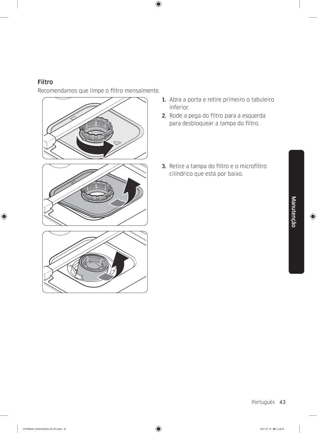 Samsung DW60M9550FW/EC, DW60M9550FS/EC manual Português 43  